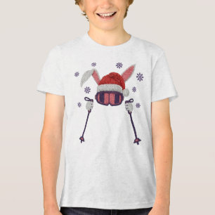 Faux yarn skiing rabbit with Santa hat winter humo Tri-Blend Shirt