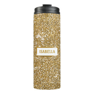 Faux Yellow Glitter Texture Look & Custom Name Thermal Tumbler