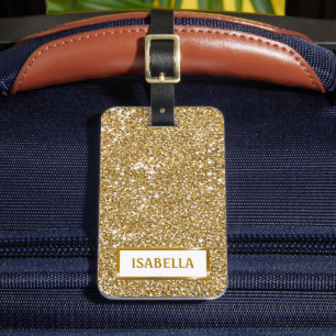 Faux Yellow Glitter Texture Look & Custom Text Luggage Tag