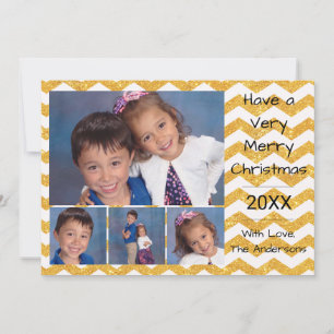 FauxGold Chevron 4 Photos Collage - Christmas Card