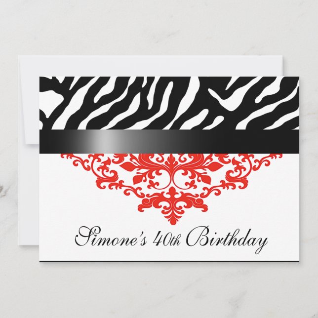 Favoloso Zebra Damask 40th Birthday Party Invitation (Front)