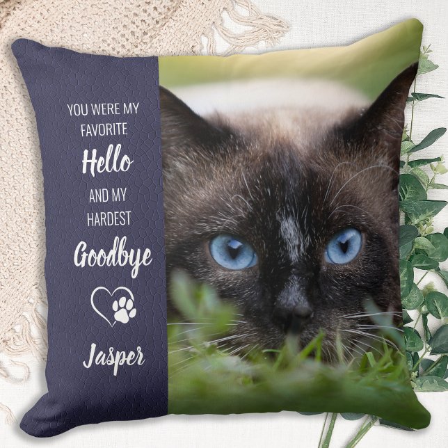 Favorite Hello Hardest Goodbye Cat Photo Memorial Cushion (Creator Uploaded)