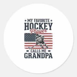 Favorite Hockey Player Calls Me Grandpa Vintage Sh Classic Round Sticker