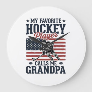 Favorite Hockey Player Calls Me Grandpa Vintage Sh Large Clock
