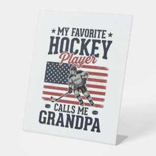Favorite Hockey Player Calls Me Grandpa Vintage Sh Pedestal Sign