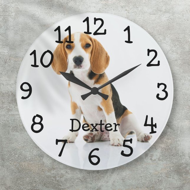 Favorite Pet Dog Cat Photo Name Large Clock (Favorite Pet Dog Cat Photo Name Large Clock)