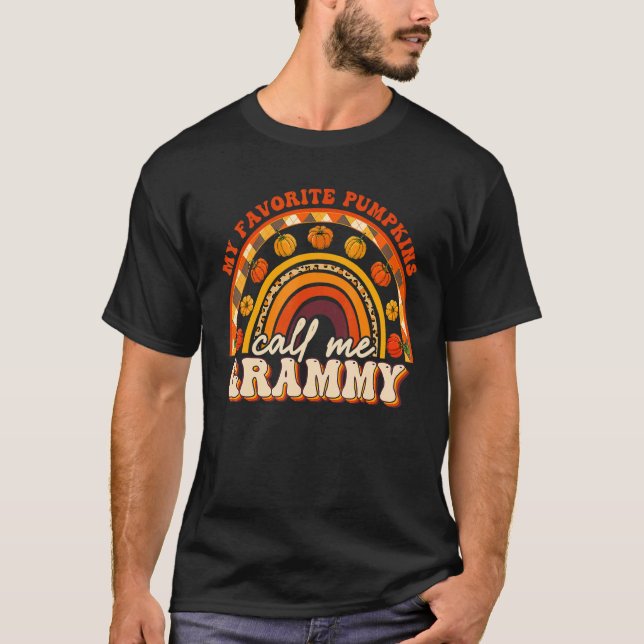 Favorite Pumpkins Call Me Grammy Rainbow Fall Than T-Shirt (Front)