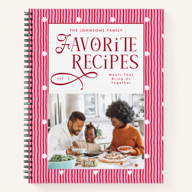  Favorite Recipes Family Bow Coquette Stripes Notebook (Front)