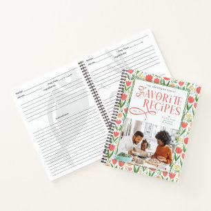 Favorite Recipes Family Photo Tulip Floral Pattern Notebook