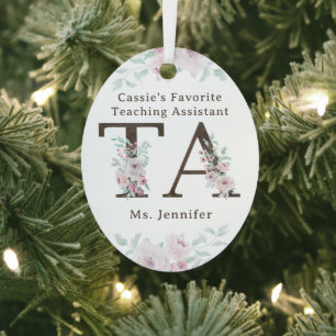Favorite Teaching Assistant Floral Christmas Metal Tree Decoration