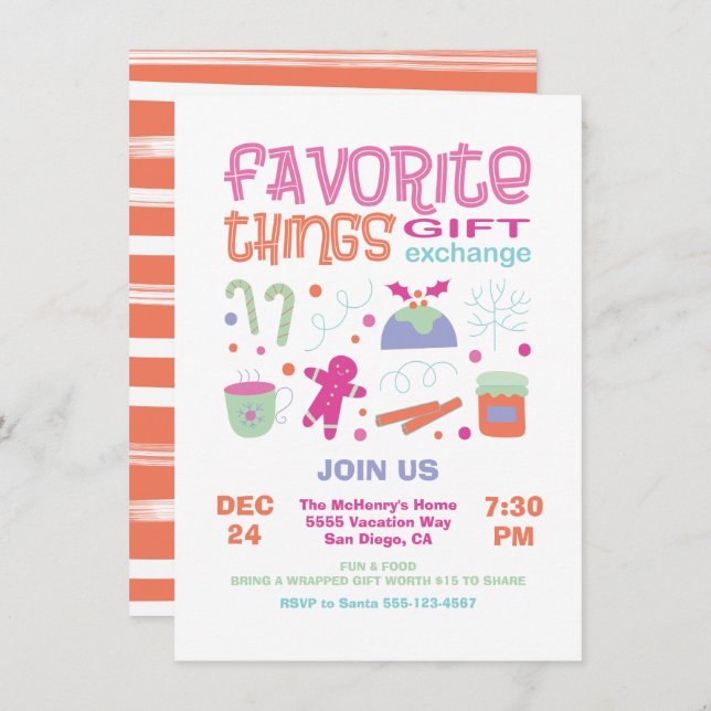 Favorite Things Christmas Gift Exchange Party Invitation (Front/Back)