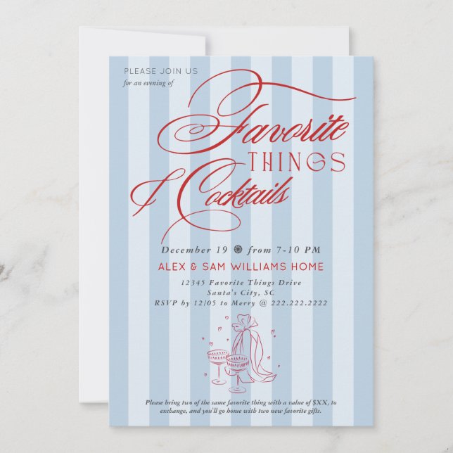Favorite Things & Cocktails Holiday Gift Exchange Invitation (Front)