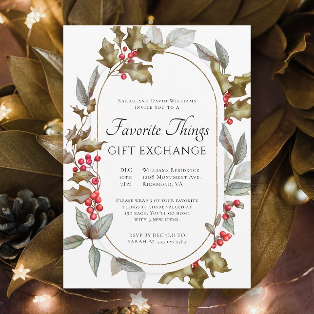 Favorite Things Elegant Botanical Gift Exchange Invitation (Creator Uploaded)