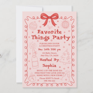 Favorite Things Party Red Pink Bow Christmas Holiday Card