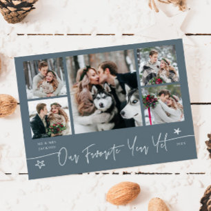Favorite Year Holiday Newlywed Photo Slate Blue Card