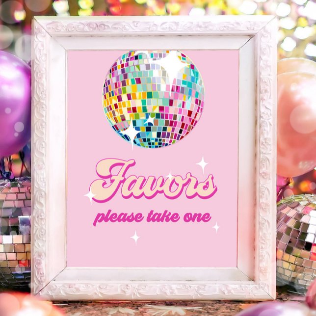 Favors Disco Ball Retro Groovy Girl Pink Birthday Poster (Creator Uploaded)