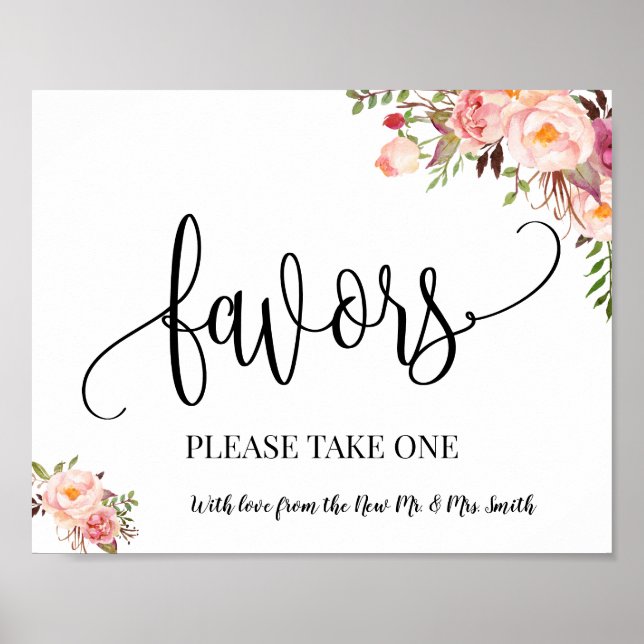Favors party sign wedding reception boho chic pink (Front)