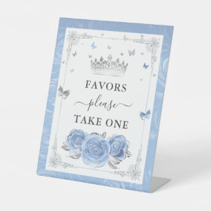 Favors Please Take One Baby Blue Rose Silver Crown Pedestal Sign