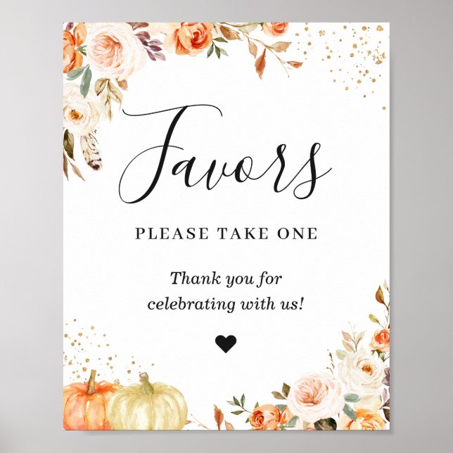 Favors Please Take One Gold Glitters Autumn Floral Poster (Front)