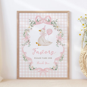 Favors Sign - Pink Bow One Silly Goose Table Sign