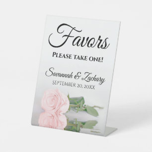 Favors Take One Elegant Blush Pink Rose Wedding Pedestal Sign