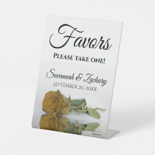 Favors Take One Elegant Gold Ochre Rose Wedding Pedestal Sign