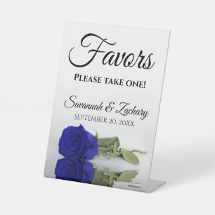 Favors Take One Elegant Royal Blue Rose Wedding Pedestal Sign