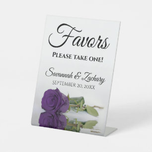 Favors Take One Elegant Royal Purple Rose Wedding Pedestal Sign