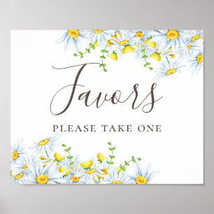 Favors. Watercolor daisy. Country floral wedding Poster