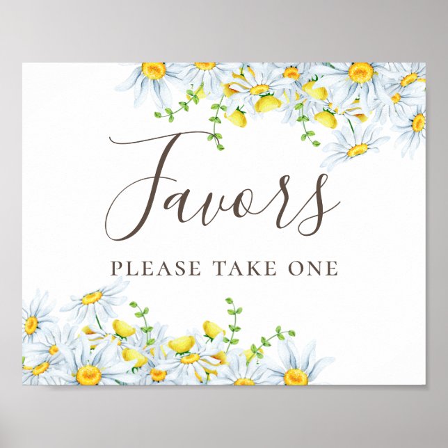 Favors. Watercolor daisy. Country floral wedding Poster (Front)