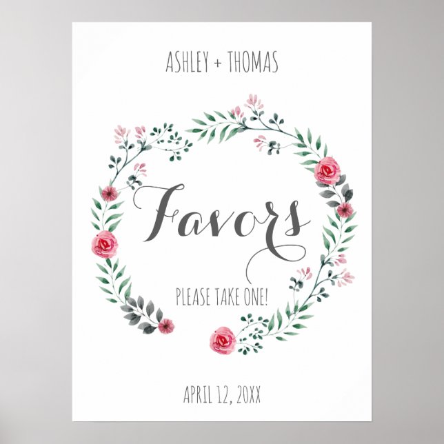 FAVORS Wedding floral calligraphy sign (Front)