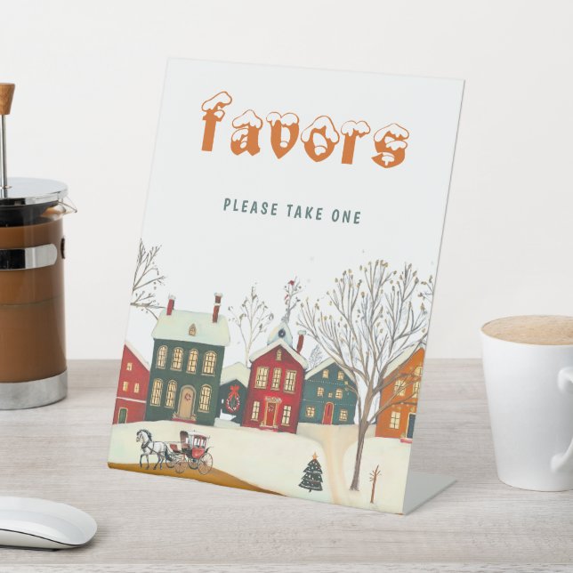 Favors Winter Village Baby Shower Table Decor Pedestal Sign (In SItu)