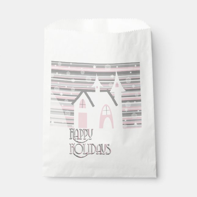 Favour Bags - Pink & Grey Wintry Scene (Front)