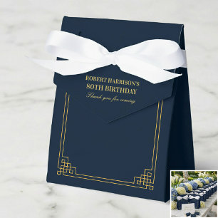 Favour Boxes Chic Navy Gold Art Deco 80th Birthday