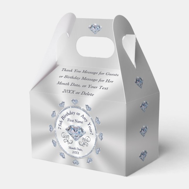 Favour Boxes, Party Favour Ideas for 75th Birthday Favour Box (Front Side)
