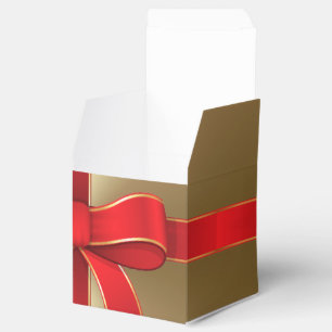 Favour/Gift Box - Red Bow & Ribbon on Gold