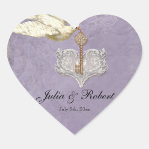 Favour Gift Sticker - Key to my Heart, Doves Swirl