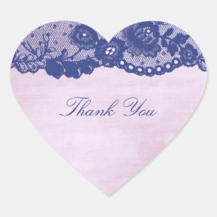 Favour Heart Rose Lila Blue Navy Lace Thank You Sticker