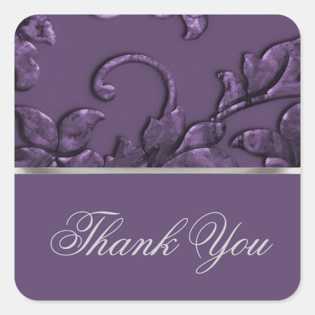 Favour Metallic Embossed Look Damask in Plum Square Sticker (Front)