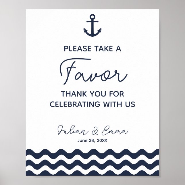 favour nautical wedding sign navy blue (Front)