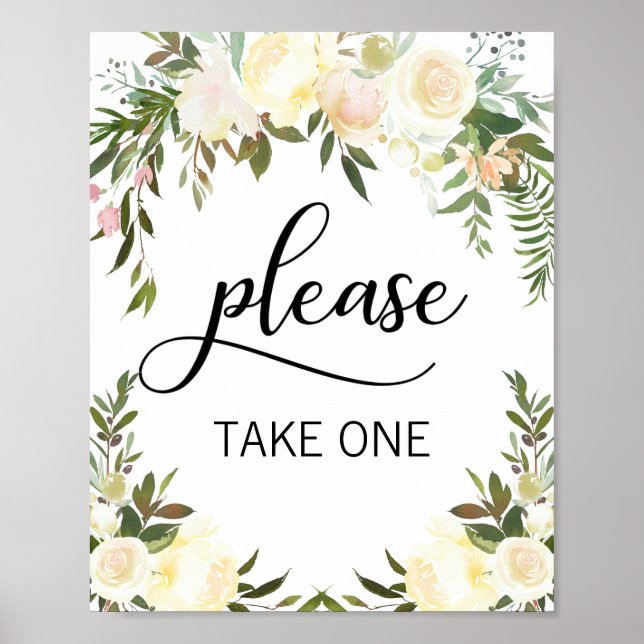 Favour PLEASE TAKE ONE Watercolor Floral Pink Sign (Front)