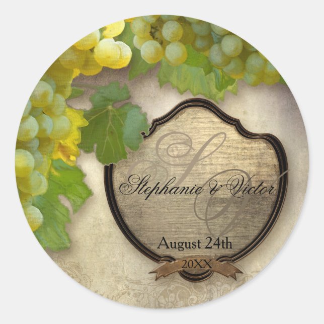 Favour Seals Chardonnay Wine Grapes Rustic Wedding (Front)