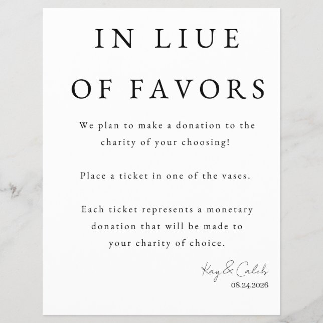 Favour Sign for Wedding Flyer (Front)