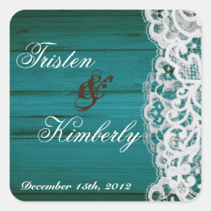 Favour Stickers Distrissed Teal Wood Lace Country