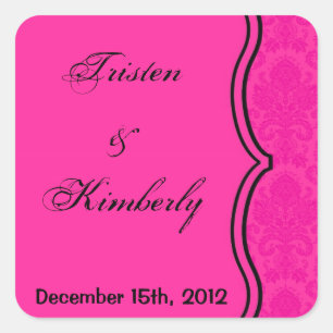 Favour Stickers Hot Pink Black Damask Lace Print
