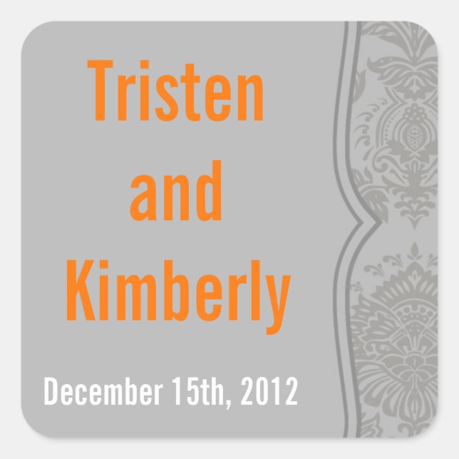 Favour Stickers Modern Grey Damask Lace Print Patt (Front)