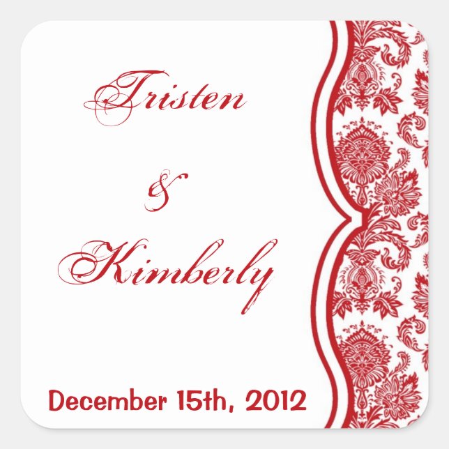 Favour Stickers Red Crimson White Damask Lace Prin (Front)