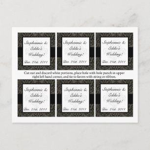 Favour Tags Black and Grey Damask Ornate Postcard