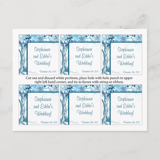 Favour Tags Blue Tree / Snowflakes Postcard (Front)