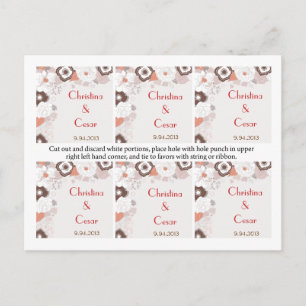 Favour Tags Coral Pink Brown Floral Flowers Postcard